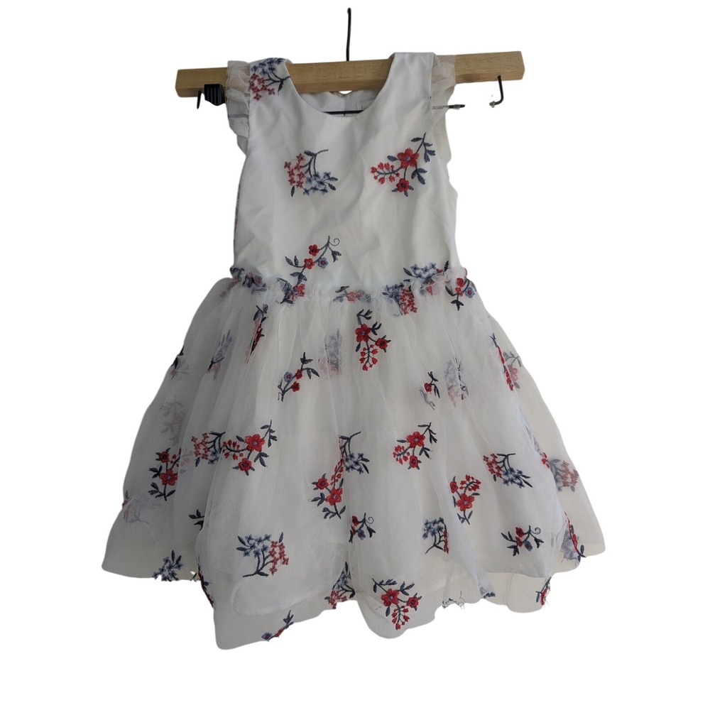 Kensie Girl Floral Tulle Dress Girls 4 White Excellent Embroidered Party PBJSB26